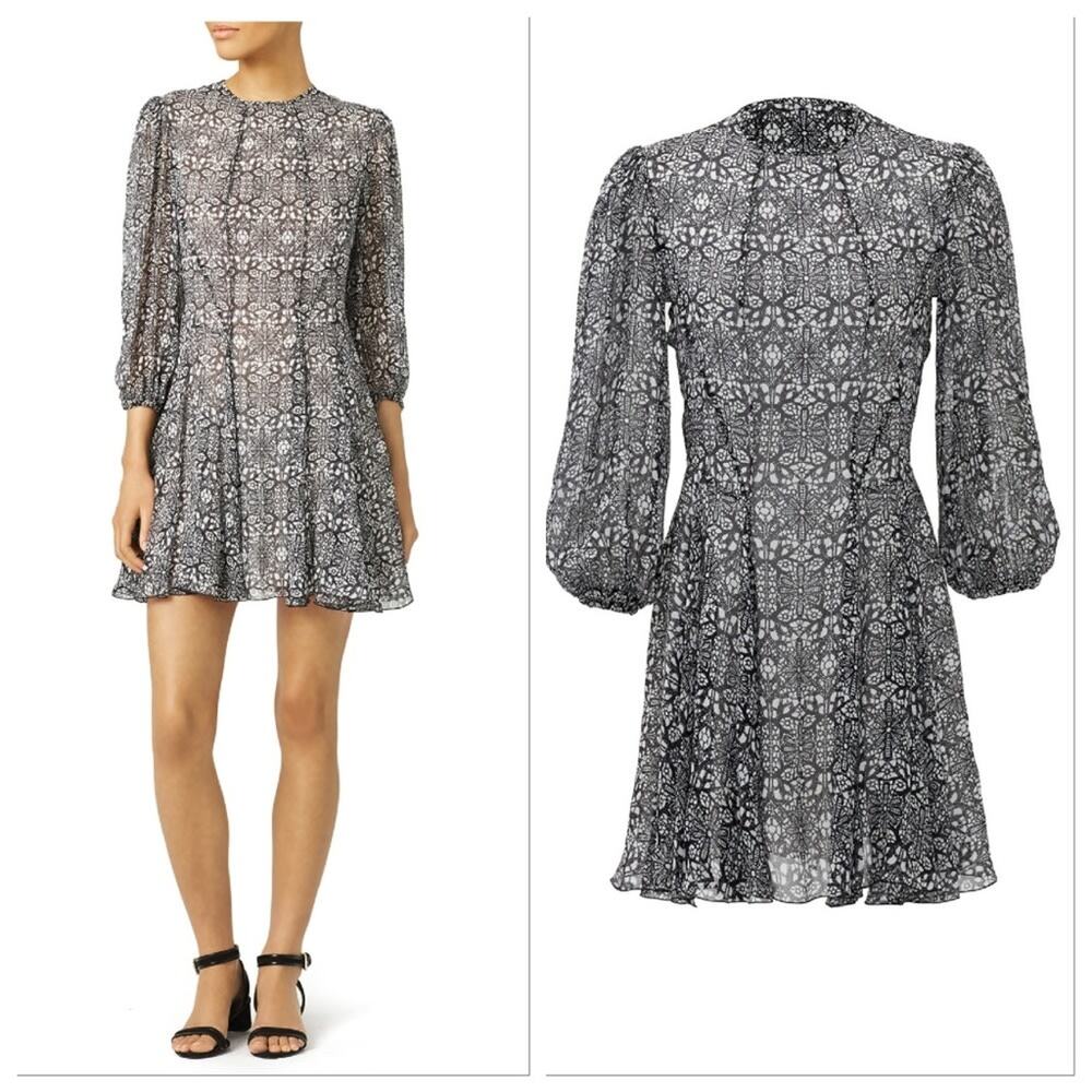 DEREK LAM Black White Kaleidoscope Dress Silk Mini Short Long Sleeve Cocktail 44